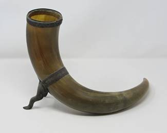 Antique Drinking horn on stand. 