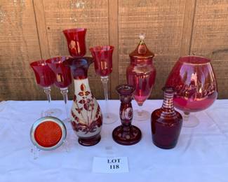 Ruby and Bohemian Cut to Clear Glass