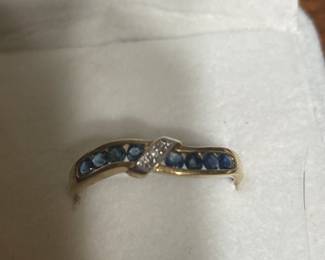 Diamond and Sapphire 10K Gold Band Ring