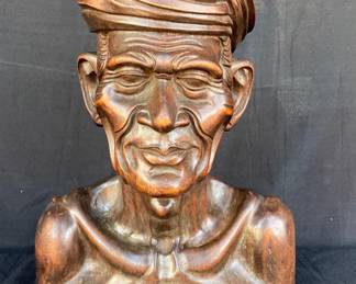 Carved Wood Chieftan Bust
