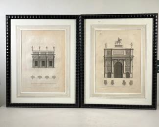 (2PC) PAIR FRAMED ARCHITECTURAL PRINTS | Framed architectural prints of archway and wall. 17in x 12in sight. -  l. 20.25 x h. 25.25 in