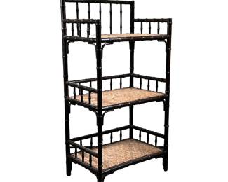 BAMBOO SHELVING | 3-tiered bamboo shelving unit with 3 woven shelves and bamboo railing. -  l. 24 x w. 15.5 x h. 47 in