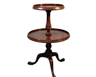 MAHOGANY TWO-TIER DUMBWAITER | 2 tiered round mahogany dumbwaiter table. - h. 37 x dia. 24 in