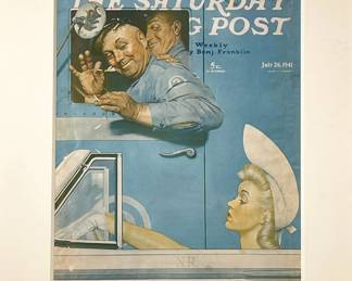 THE SATURDAY EVENING POST BY NORMAN ROCKWELL | The Saturday Evening Post July 26, 1941 Volume 214 Number 4, illustrated by Norman Rockwell in solid wooden frame 10.5 x 13.5in sight. - l. 17 x h. 21.25 in