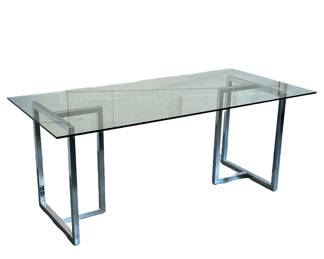 GLASS TOP DINING TABLE | Large glass-top dining table with chrome legs. - l. 62 x w. 36 x h. 29.5 in