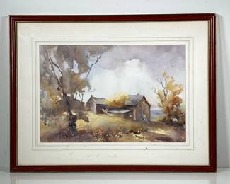 MARY ROBBINS (1919-2008) AMERICAN SCHOOL (20TH CENTURY) | Farmhouse. Watercolor on paper
18in x 12in sight. Signed in bottom right “Mary Robbins” 
MARY ROBBINS, American, 1919-2008