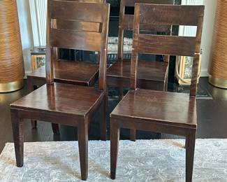 (4PC) LADDER BACK DINING CHAIRS | Dark wood dining chairs. - l. 20 x w. 19.25 x h. 39.5 in