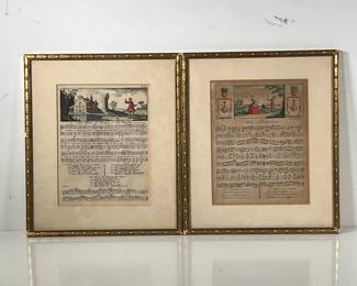 (2PC) PAIR ANTIQUE FRAMED SHEET MUSIC | Includes; “False Philander” and “The Power of Beauty or the Snake” both with color illustration at the top in gilt frame. 6.75 x 8.75in sight.