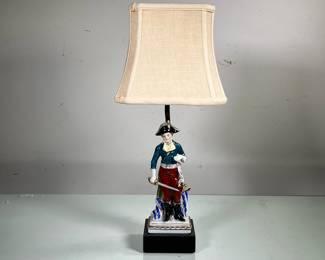 COLONIAL GENERAL FIGURINE LAMP | Ceramic figurine of colonial general used as base for desk lamp. -  l. 4 x w. 4 x h. 19 in