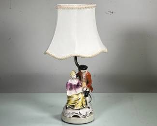 CERAMIC COUPLE FIGURINE LAMP | Small ceramic figurine depicting husband and wife turned into a lamp. - h. 17 x dia. 4.5 in