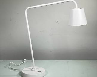 BENT WHITE DESK LAMP | White reading lamp vent at 90 degree angles and small shade. - l. 18 x h. 22.75 x dia. 7 in