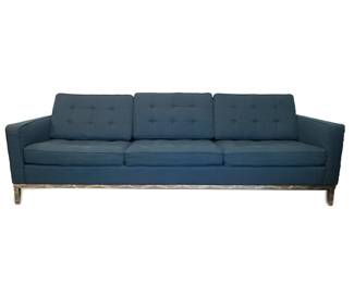 ALL MODERN SOFA | Three seat blue upholstered couch by All Modern with chrome legs / feet.