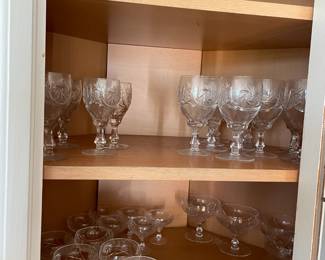 Crystal water, champagne, white wine, water and digestif glasses