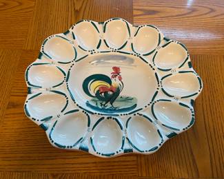 Vintage Hand Painted Italian Ceramic Deviled Egg Serving Tray 