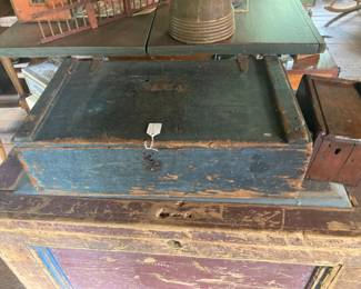 15. Blue wooden storage box , from Lancaster co, PA. Original wear. $165