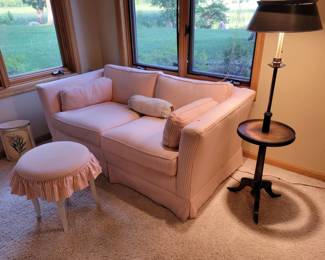 Pink Stripped Loveseat.