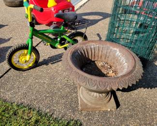 Iron Urn. John  Deere bike.