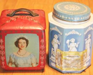 6 - 2 pc. Vintage Metal Tins Queen's Coronation and Wegwood Style
