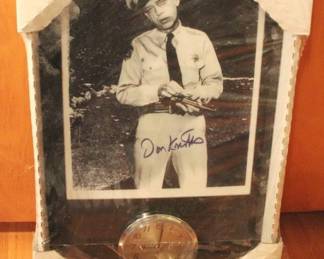18 - Don Knotts Signed Photo Clock w/ Bumper Sticker Bumper sticker is attached
