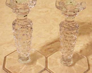 21 - Pair of Fostoria American Candle Holders 6.5" tall
