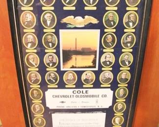 105 - Cole Chevrolet/Oldsmobile U.S. Presidents Poster Yanceyville, NC 18" x 32"
