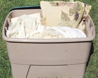 118 - Plastic Tote Full of Assorted Linens
