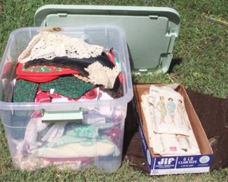 119 - Plastic Tote Full of Assorted Linens
