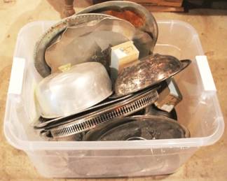 131 - Plastic Tote Full of Assorted Silver Plated Items
