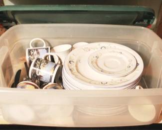 228 - Plastic Tote Full of Assorted Dishes
