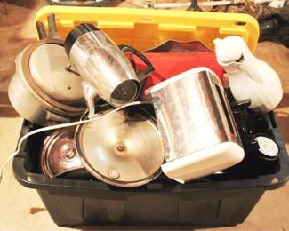 357 - Plastic Tote Full of Kitchen Items
