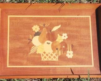 474 - Vintage Inlaid Wood Serving Tray - 18" x 12"
