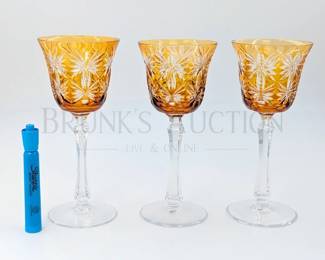 (X3) KUSAKS AMBER CUT CRYSTAL STEMS, BUTTERFLY PATTERN
AMBER TO CLEAR