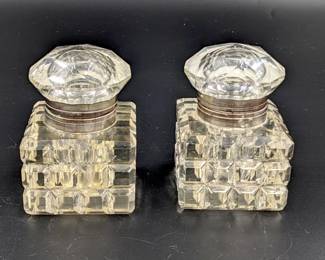 (2) CRYSTAL INKWELLS, MATCHING
HINGED LIDS