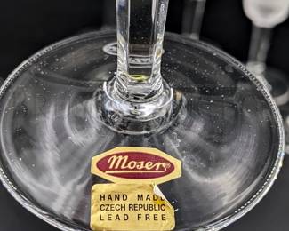 (X6) MOSER CRYSTAL CHAMPAGNE FLUTES, GOLD RIMMED
W/ CERTIFICATE OF GUARANTEE & ORIGINAL BOX
ETCHED ON BOTTOM

"MOSER GLASSWORKS IS EXCLUSIVELY MOUTH-BLOWN AND HAND-CRAFTED FOLLOWING AN OLD ARTISTIC TRADITION"