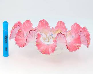 CASED GLASS BRIDES BOWL W/ RUFFLE EDGE
HAND PAINTED