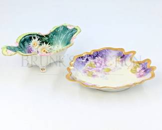 (2 PCS) HAND PAINTED PORCELAIN BAVARIA GOLD RIMMED DISH - 7"...
