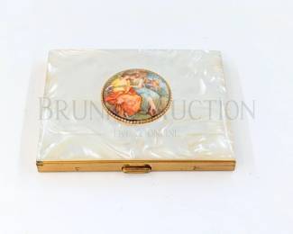 MOTHER OF PEARL CIGARETTE CASE W/ PORCELAIN CAMEO 4" X 3"