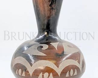 LARGE - V. SILVA MEXICAN TONALA POTTERY VASE HANDMADE - SIGN...