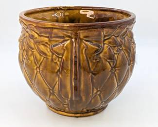 MCCOY POTTERY JARDINIERE, YELLOW/BROWN MARKED ON BOT...