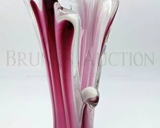 1956 FLYGSFORS COQUILLE ART GLASS DOUBLE VASE - PINK/WHITE/CLEAR...