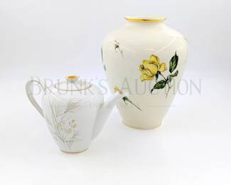 (2PCS) KPM PORCELAIN (1) KPM "YELLOW ROSE" VASE, 9.5" T (1) K...