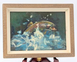 SHIRLEY CLEARY ORIGINAL SALMON PAINTING, FRAMED SIGNED: "S. CL...
