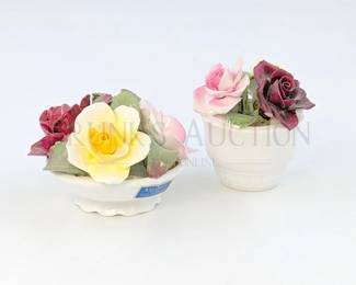(2) FLORAL CERAMIC SITAROUNDS HANDMADE - ENGLAND (1) ANSLEY...