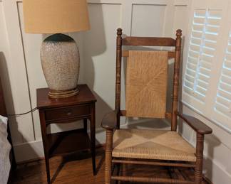 Rocker with woven rush seating