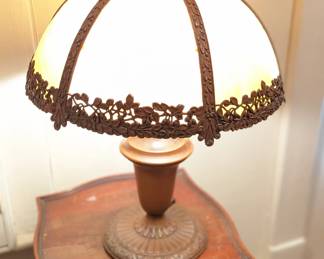 Antique slag glass lamp - beautiful and working