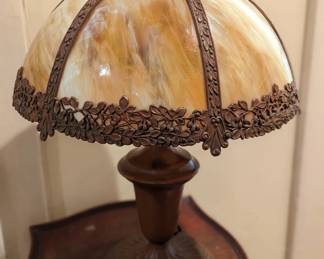 Antique slag glass lamp - beautiful and working
