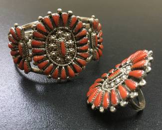 Coral ring and bracelet set