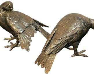 Pair Patinated Cast Iron Pigeons