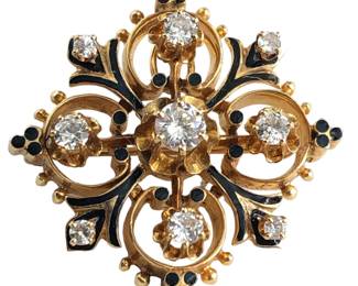 Victorian 14k Gold and Diamond Pin Brooch