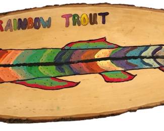 POPS CASEY Folk Art Rainbow Trout Painting on Wood